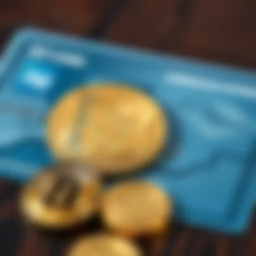 Cryptocurrency symbols against a credit card background