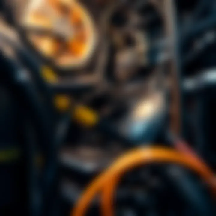 Close-up of a cryptocurrency mining rig with components