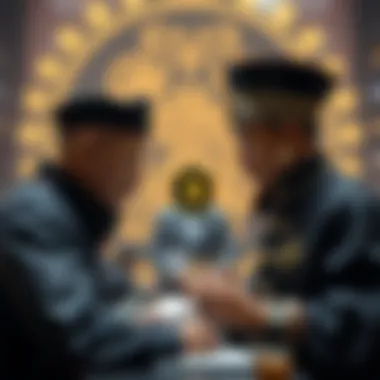 A visual depiction of the interaction between traditional finance and blockchain technology