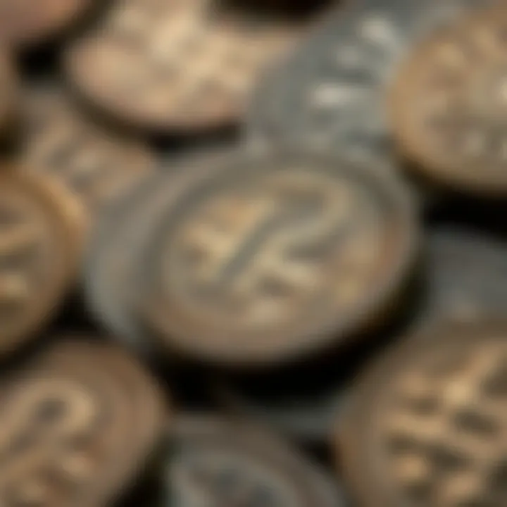 A detailed close-up of ancient Turkish coins showcasing intricate designs.