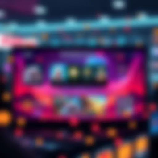 A vibrant illustration of the Axie Infinity user interface showcasing gameplay features