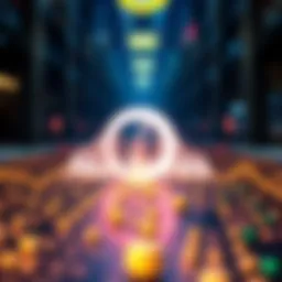 An artistic representation of NuShares logo and cryptocurrency dynamics.