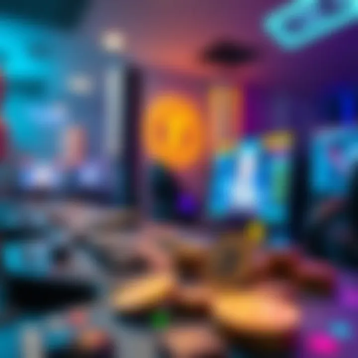 Cryptocurrency gaming concept with digital coins