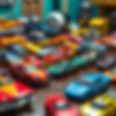 A nostalgic collection of traditional Hot Wheels cars displayed alongside their NFT counterparts