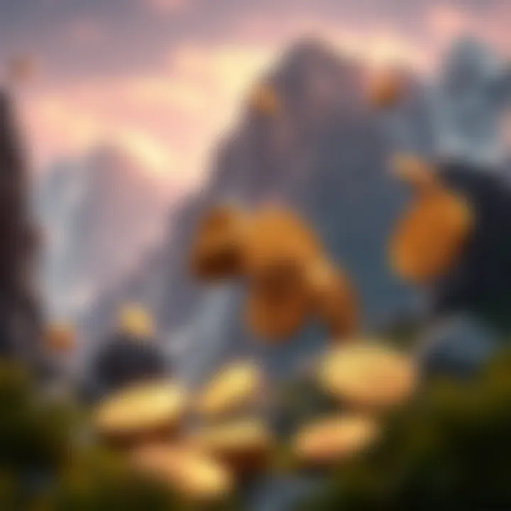 Digital Realm of Mason Coins Artistic depiction of digital Mason coins in a virtual landscape