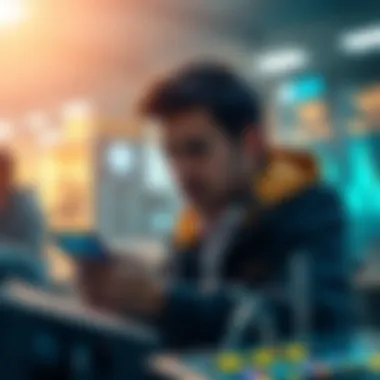 Illustration of a user engaging with the Pi Pay interface