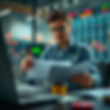 A financial analyst reviewing market trends and exchange rates