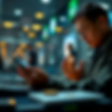 Investor utilizing cryptocurrency on a device